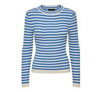 Pieces Pccrista LS O-Cuello Knit Noos BC Suéter, Azul Francés/Rayas: Abedul, L para Mujer