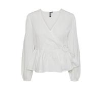 PIECES Pcmilla LS Wrap Top Blouse, Blanco Brillante, M para Mujer