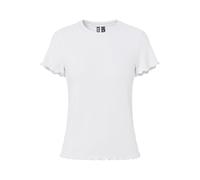 PIECES Pcnicca SS BFD-Camiseta de Manga Larga con Cuello Redondo, Blanco Brillante, XS para Mujer