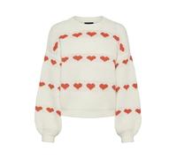 PIECES Pcnove LS O-Neck Heart Knit BC Jersey de Punto, Cloud Dancer/Detail:Tangerine Hearts, S para Mujer