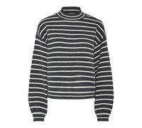 PIECES Pcpenna LS High Neck Knit BC Jersey de Punto, Azul Oscuro/Rayas: Gris Gorra Blanca, L para Mujer