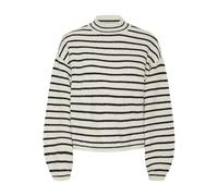 PIECES Pcpenna LS High Neck Knit BC Jersey de Punto, Gorra Blanca Gris/Rayas: Negro, M para Mujer