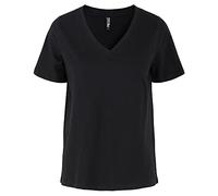 PIECES Pcria SS-Camiseta de Manga Corta con Cuello de Pico, Negro, XL para Mujer