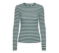 PIECES Pcruka LS Top Noos BC Camiseta, Trekking Green/Stripes:Cloud Dancer, Mujer