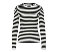 PIECES Pcruka LS Top Noos, Camiseta de Manga Larga para Mujer, Cloud Dancer/Stripes: Negro, S