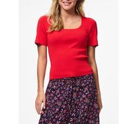 Pieces Pieces - Top de punto de manga corta de mujer. Rojo Talla 42