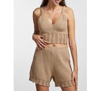 Pieces Top crop de punto de mujer. Crema 40 (L)