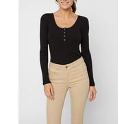 Pieces Top de mujer canalé manga larga cuello redondo. Negro 34/XS