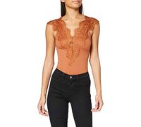 PIECES Top Femenino sin Mangas Borde de Encaje, Mocha Bisque, XS