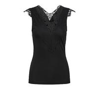 Pieces Top Femenino sin Mangas Borde de Encaje, Negro, L