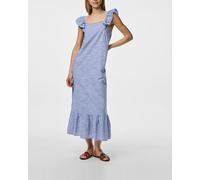 PIECES Pcapia SL Square Neck Ankle Dress Mm Vestido, Azul náutico/Rayas: Blanco Brillante, M Mujeres