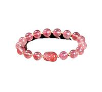 Piedra amatista gris piedra lunar tallada riqueza Pixiu pulsera de cuentas mujeres lujo suerte pulseras elásticas hechas a mano Mujer(Strawberry)