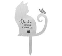 Piedra conmemorativa de gato, placa de metal para tumba con grabado de gato, piedra conmemorativa, resistente a la intemperie, con texto en alemán "Danke für die schöne Zeit Gartendeko Gartenstecker