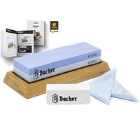 Piedra de Afilar premium marca BACHER. Doble Cara con Granos 1000/3000 Piedra afiladora- afilador de cuchillos con base de bambú antideslizante, piedra de aplanamientoy eBook de guía detallada