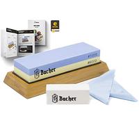 Piedra de Afilar premium marca BACHER. Doble Cara con Granos 1000/6000 Piedra afiladora- afilador de cuchillos con base de bambú antideslizante, piedra de aplanamientoy eBook de guía detallada