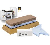 Piedra de Afilar premium marca BACHER. Doble Cara con Granos 400/1000 Piedra afiladora- afilador de cuchillos con base de bambú antideslizante, piedra de aplanamientoy eBook de guía detallada