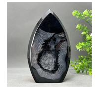 Piedra de Cristal Antorcha de geoda de ónix Negro Natural de Forma Libre for decoración del hogar Collar con Soporte para Piedra de Cristal(308g 142mm)