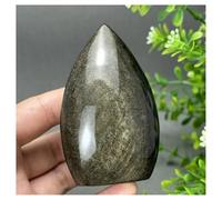 Piedra de Cristal Antorcha de obsidiana Dorada Natural de Forma Libre for decoración del hogar Collar con Soporte para Piedra de Cristal(142g 80mm)