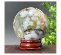 Piedra de Cristal Bola de ágata de Flor de Cerezo Verde Natural for decoración del hogar Collar con Soporte para Piedra de Cristal(142g 47mm)