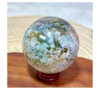 Piedra de Cristal Bolas de Cristal Natural pulidas de Colores oceánicos for Decorar el hogar Collar con Soporte para Piedra de Cristal(348g 64mm)