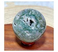 Piedra de Cristal Bolas de Cristal Natural pulidas de Colores oceánicos for Decorar el hogar Collar con Soporte para Piedra de Cristal(370g 66mm)