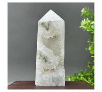 Piedra de Cristal Geoda de ágata acuática Natural, obelisco, espécimen tratado, decoración del hogar Collar con Soporte para Piedra de Cristal(168g 103mm)