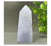 Piedra de Cristal Geoda de ágata Azul Natural, obelisco, racimo de Cristales, Adornos for el hogar Collar con Soporte para Piedra de Cristal(138g 94mm)