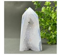 Piedra de Cristal Geoda de ágata Azul Natural, obelisco, racimo de Cristales, Adornos for el hogar Collar con Soporte para Piedra de Cristal(226g 100mm)