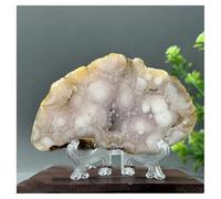 Piedra de Cristal Geoda de ágata con Flor de Amatista Rosa Natural, Pieza de Pizarra Decorativa for el hogar Collar con Soporte para Piedra de Cristal(136g 106mm)