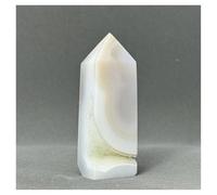 Piedra de Cristal Obelisco de geoda de ágata Natural, Piedra Mineral, decoración del hogar Collar con Soporte para Piedra de Cristal(110g 85mm)