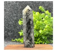 Piedra de Cristal Obelisco de turmalina Negra Natural for decoración del hogar Collar con Soporte para Piedra de Cristal(95g 97mm)