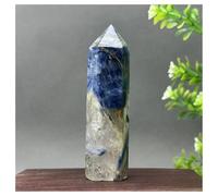 Piedra de Cristal Varita Decorativa de Cuarzo Azul Natural con Forma de obelisco Collar con Soporte para Piedra de Cristal(94g 86mm)