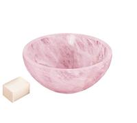 Piedra de cuarzo rosa tallada hecha a mano Feng Shui Bowl Generador de energía espiritual Reiki Regalo Healing Cristal Cargado 3 pulgadas Aproximadamente con Selenita Cube-Blessfull Healing