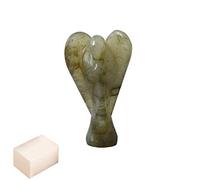 Piedra de labradorita natural Reiki tallada Piedra preciosa espiritual Ángel de bolsillo Estatua del ángel con cubo de selenita Terapia de cristal "2 pulgadas aprox. - Blessfull Healing
