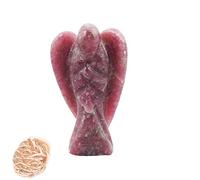 Piedra de lepidolita natural Reiki tallada Piedra preciosa espiritual Ángel de la guarda Estatua de curación con rosa Desierto Selenita Terapia de cristal "2 pulgadas aprox. - Blessfull Healing