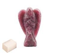Piedra de lepidolita natural Reiki tallada Piedra preciosa espiritual Estatua del ángel guardián de bolsillo con cubo de selenita Terapia de cristal "2 pulgadas aprox. - Blessfull Healing