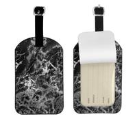 Piedra de mármol gris grafito negro plateado,Etiquetas de equipaje de cuero sintético con nombre, etiquetas de viaje duraderas, 2 unidades