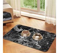 Piedra de mármol Gris Grafito Negro Plateado,Tapete para Comida de Mascotas, manteles Individuales de Cuero sintético para Gatos y Perros,40x60cm