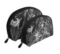 Piedra de mármol Gris Grafito Plateado Negro, Bolsa de Maquillaje de Concha, Monedero pequeño para Mujer, Bolsa de artículos de tocador, Bolsa de cosméticos, 2 Piezas