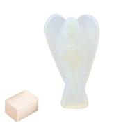 Piedra de opalita natural Reiki tallada Piedra preciosa espiritual Ángel de bolsillo Estatua del ángel con cubo de selenita Terapia de cristal "2 pulgadas aprox. - Blessfull Healing