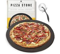 Piedra de pizza de cerámica de 15 pulgadas con superficie antiadherente, incluye cortador de pizza, libre de suciedad y fácil de limpiar, ideal para horno, parrilla y horno (negro)