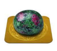 Piedra de rubí zooit pulida de 2-3 cm de calidad premium | vitalidad, equilibrio, espiritualidad | Flor de la vida incluida | Guía práctica y meditación como regalo | Zen Gift Wellness | 1 unidad