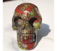 Piedra de sangre de dragón natural tallado a mano con calavera de cristal mineral para decoración del hogar, 800-850 g