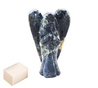 Piedra de sodalita natural Reiki tallada Piedra preciosa espiritual Ángel de bolsillo Estatua del ángel con cubo de selenita Terapia de cristal "2 pulgadas aprox. - Blessfull Healing