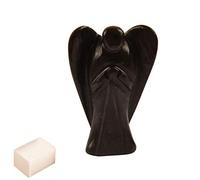 Piedra de tanzanita negra natural Reiki tallada Piedra preciosa espiritual Ángel de bolsillo Estatua del ángel con cubo de selenita Terapia de cristal "2 pulgadas aprox. - Blessfull Healing
