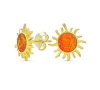 Piedra Iridiscente Vacaciones De Verano Sol Playa Diversión Creado Mexicano Ópalo Naranja Sunburst Pendientes Para Mujer Amarillo 14K Oro Plateado .925 Plata De Ley Octubre Piedra De Nacimiento