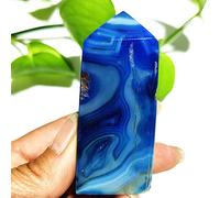 Piedra Natural Azul Seda Encaje Grano Ágata CRISTAL PUNTOS DE TORRE Decoración Del Hogar Varita Mágica Reiki Meditación Chakra Curación Cristal,A60 107g72-29mm
