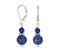 Piedra Natural Lapislázuli Azul Boho Bali Milgrain Bordes Rondel Separador Doble Bola Redonda Pendientes Colgantes Para Mujer Adolescente .925 Plata Esterlina Apalancamiento Posterior
