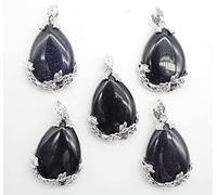 Piedra natural rosa cuarzo gota de agua perlas colgantes de aleación DIY para collar hecho a mano, piedra de arena azul