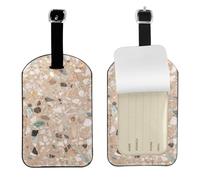 Piedra natural terrazo,Etiquetas de equipaje de cuero sintético con nombre, etiquetas de viaje duraderas, 2 unidades